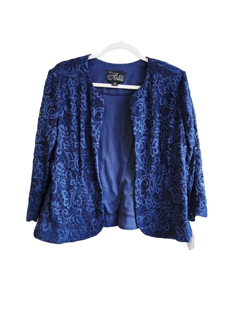 Alex Evenings Petite Navy Lace Jacket Womens Size14P Garment Long Sleeve Floral